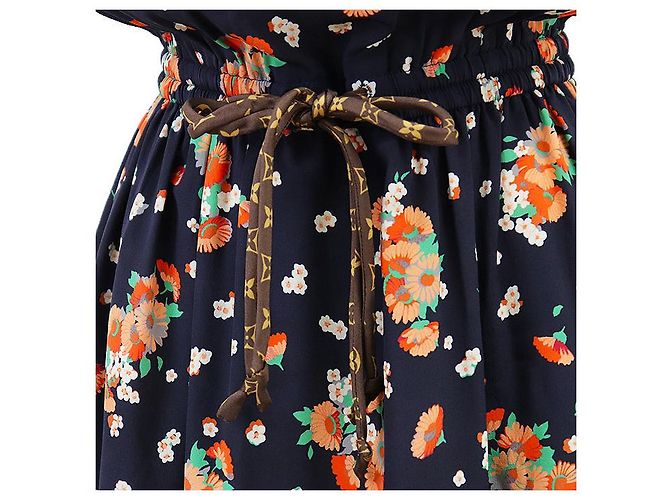 Abito in seta Louis Vuitton Monogram con stampa floreale Nero Multicolore Blu navy - vista 3