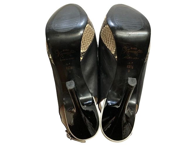 Autre Marque Sandales à talons hauts en python GINZA Kanematsu Marron Noir - vue 10