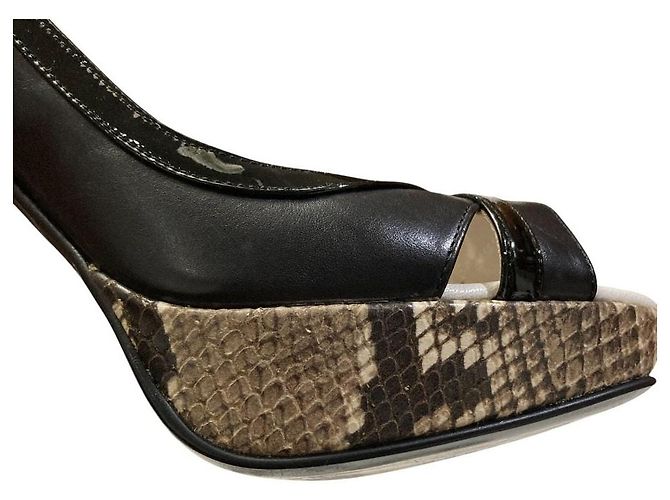 Autre Marque Sandales à talons hauts en python GINZA Kanematsu Marron Noir - vue 19