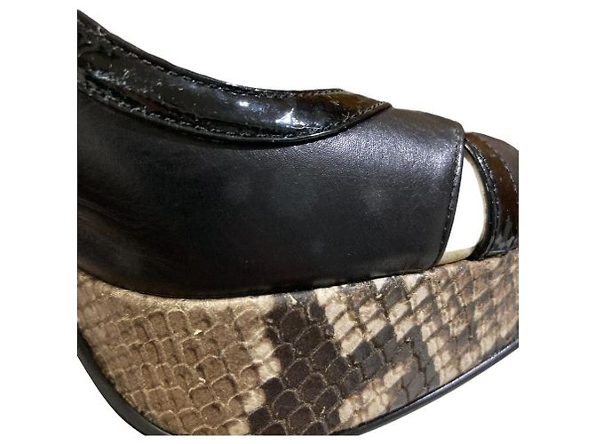 Autre Marque Sandales à talons hauts en python GINZA Kanematsu Marron Noir - vue 20