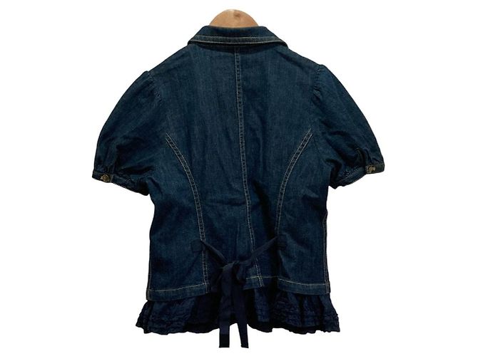 Autre Marque PINK HOUSE Denim Kurzarm-Hemdjacke mit Rüschen Blau - Ansicht 2