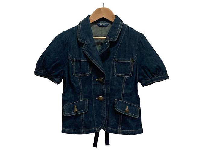 Autre Marque PINK HOUSE Denim Kurzarm-Hemdjacke mit Rüschen Blau - Ansicht 3