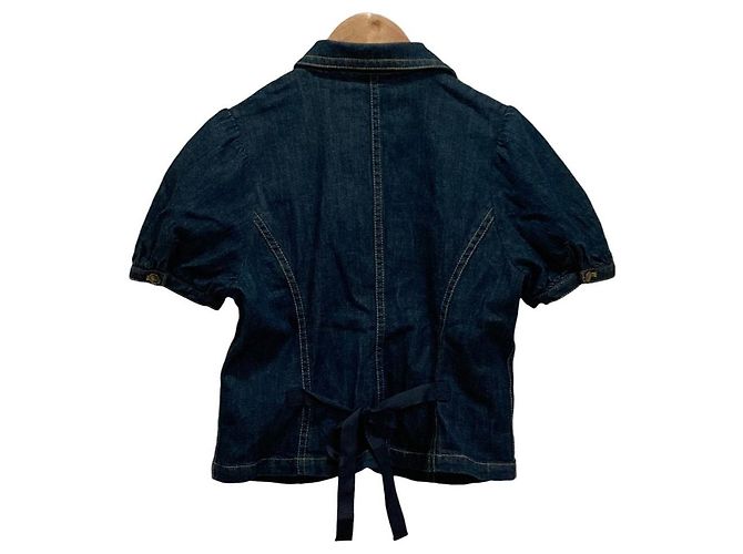Autre Marque PINK HOUSE Denim Kurzarm-Hemdjacke mit Rüschen Blau - Ansicht 4