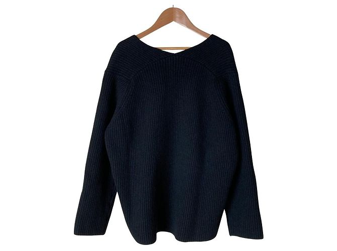 Autre Marque Pull en maille côtelée col V AP STUDIO Noir - vue 2