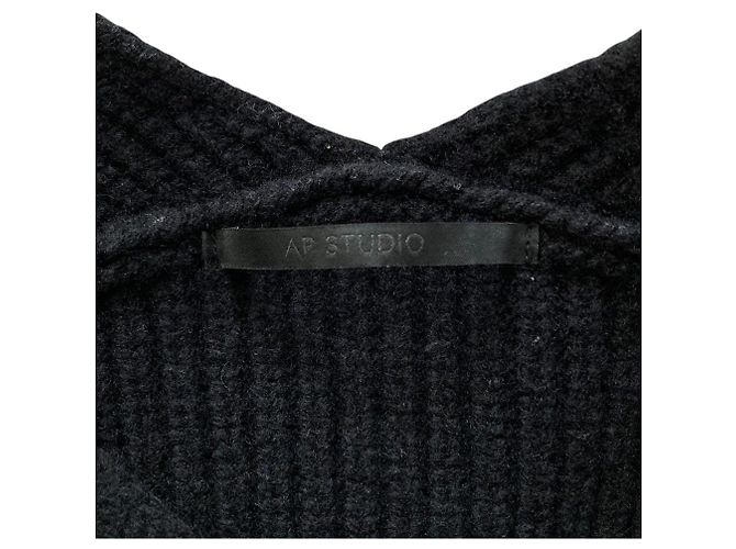 Autre Marque Pull en maille côtelée col V AP STUDIO Noir - vue 3