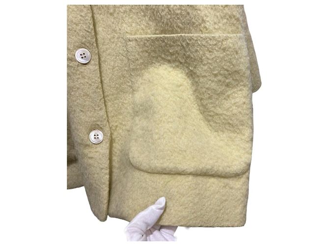 Autre Marque Giacca shaggy in lana e mohair yori Giallo - vista 13