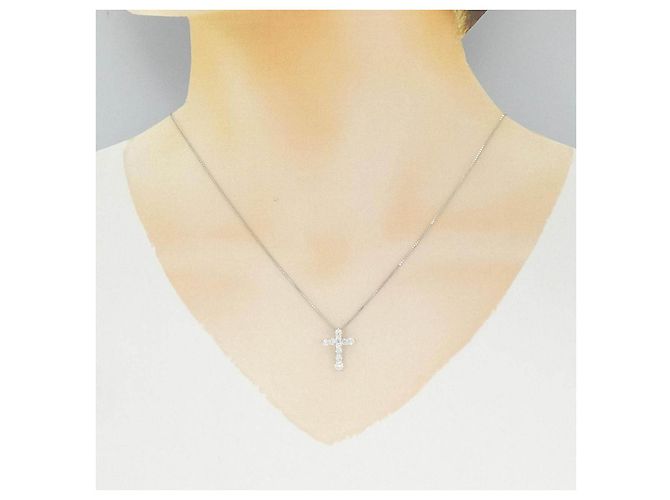 Autre Marque Collana a Croce con Diamanti Pt900 Pt850 Argento - vista 6
