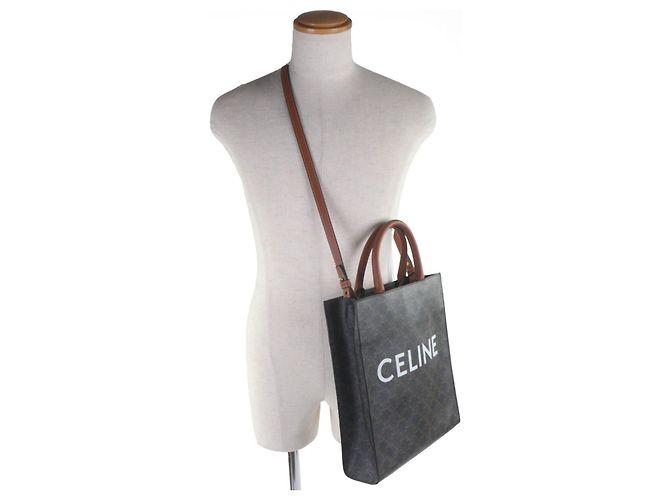 Céline Bolso Tote CELINE Vertical hippopotamus Triomphe Canvas Castaño Marrón oscuro - vista 3