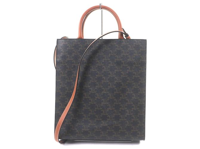 Céline Bolso Tote CELINE Vertical hippopotamus Triomphe Canvas Castaño Marrón oscuro - vista 4