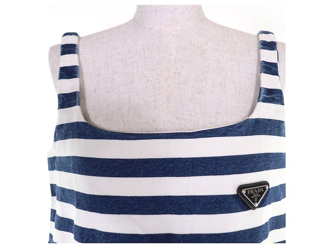 Prada Einteiler-Top aus Bio-Baumwoll-Denim mit Dreieckslogo Blau - Ansicht 4