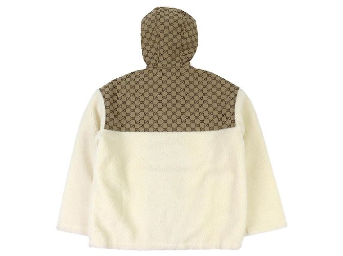 Giacca con cappuccio e zip in lana con intarsia GG di Gucci Beige Crudo - vista 2
