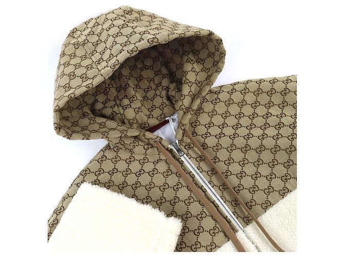 Giacca con cappuccio e zip in lana con intarsia GG di Gucci Beige Crudo - vista 4