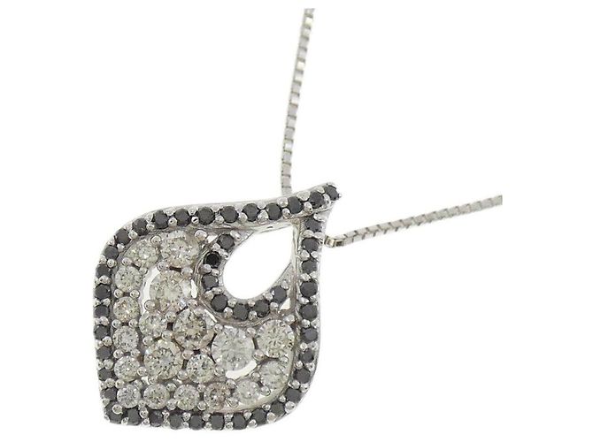 Autre Marque Au750 White Gold Diamond Necklace Silvery - view 3