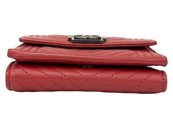 Cartera Boy Chanel trifold de piel de cordero CHANEL Roja - vista 6
