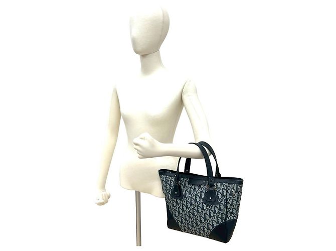 Autre Marque Christian Dior Trotter Canvas Lederhandtasche Blau Marineblau - Ansicht 2