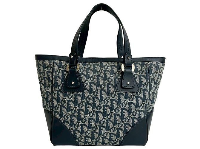 Autre Marque Christian Dior Trotter Canvas Lederhandtasche Blau Marineblau - Ansicht 3