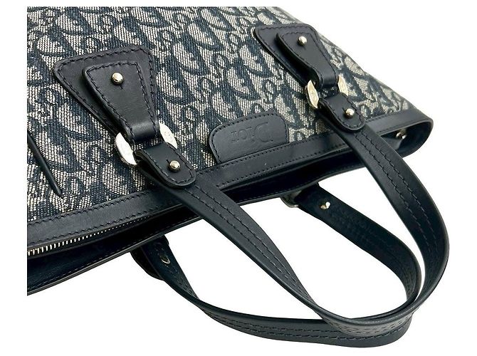 Autre Marque Christian Dior Trotter Canvas Lederhandtasche Blau Marineblau - Ansicht 4