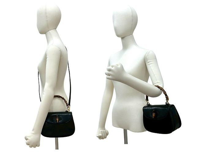 Borsa a mano 2way Gucci in pelle di lucertola Bamboo Nero - vista 2