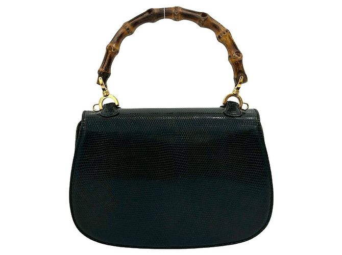 Borsa a mano 2way Gucci in pelle di lucertola Bamboo Nero - vista 3