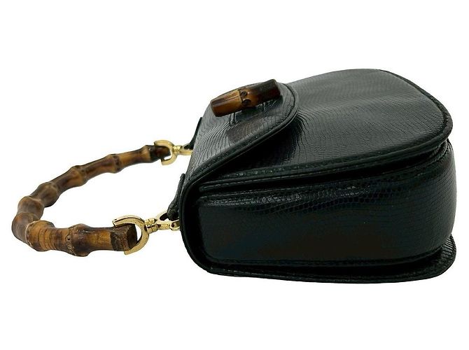 Borsa a mano 2way Gucci in pelle di lucertola Bamboo Nero - vista 5