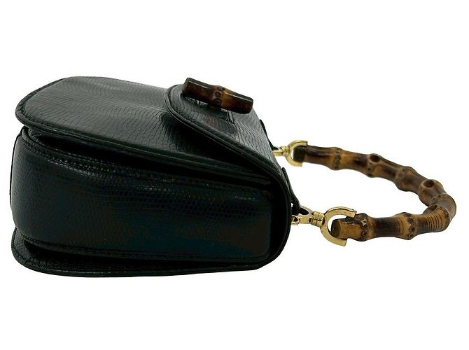 Borsa a mano 2way Gucci in pelle di lucertola Bamboo Nero - vista 6