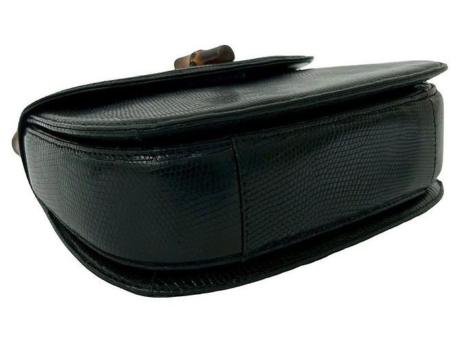 Borsa a mano 2way Gucci in pelle di lucertola Bamboo Nero - vista 7