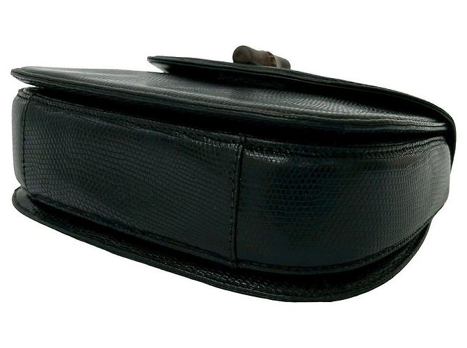 Borsa a mano 2way Gucci in pelle di lucertola Bamboo Nero - vista 8