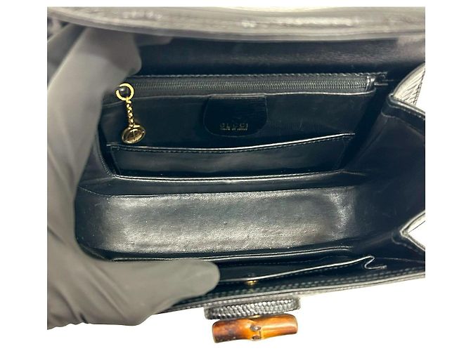 Borsa a mano 2way Gucci in pelle di lucertola Bamboo Nero - vista 9