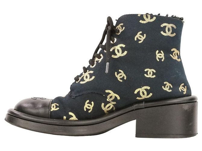 Chanel 22B kurze Stiefel aus Canvas und Lammfell Schwarz - Ansicht 3