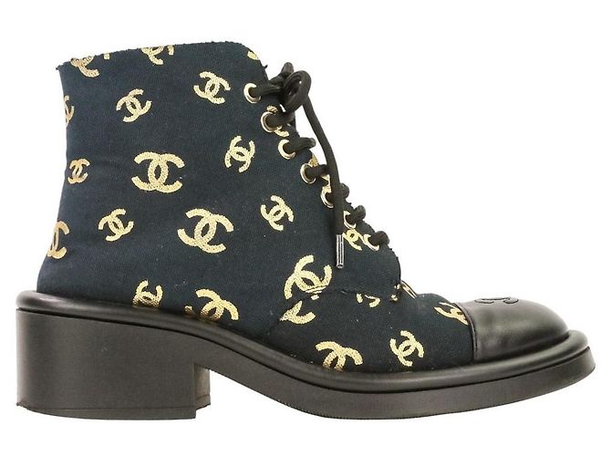 Chanel 22B kurze Stiefel aus Canvas und Lammfell Schwarz - Ansicht 4