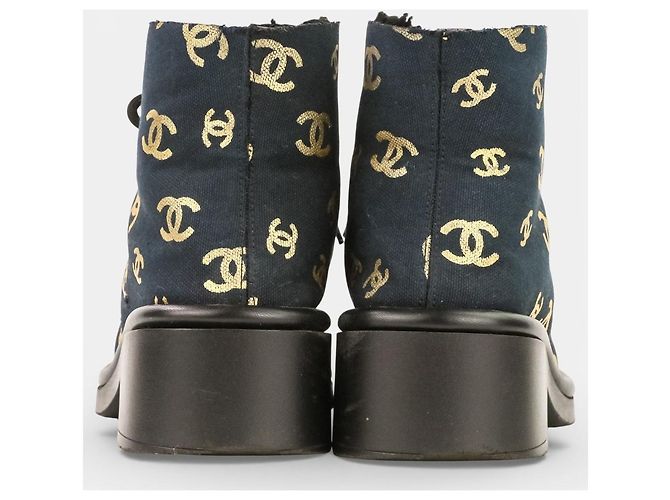 Chanel 22B kurze Stiefel aus Canvas und Lammfell Schwarz - Ansicht 5