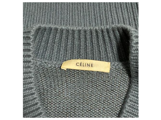 16 Céline Camisola de cashmere com decote em V Celine Azul - vista 4
