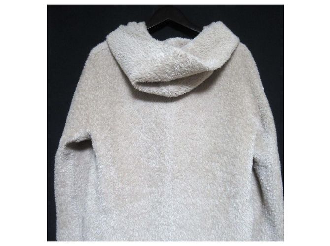 Max Mara Studio Alpaca Shaggy Hooded Coat Beige - view 5