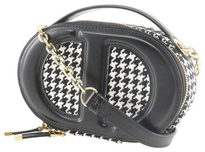 Autre Marque Borsa a tracolla 2 vie Christian Dior CD Signature Houndstooth Canvas Nero Bianco - vista 2