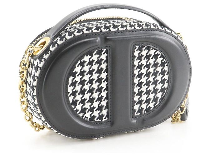 Autre Marque Borsa a tracolla 2 vie Christian Dior CD Signature Houndstooth Canvas Nero Bianco - vista 3