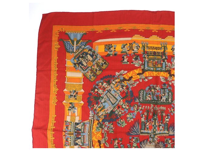 Xale Grande de Caxemira e Seda Hermès Astres et Soleils Vermelho - vista 2