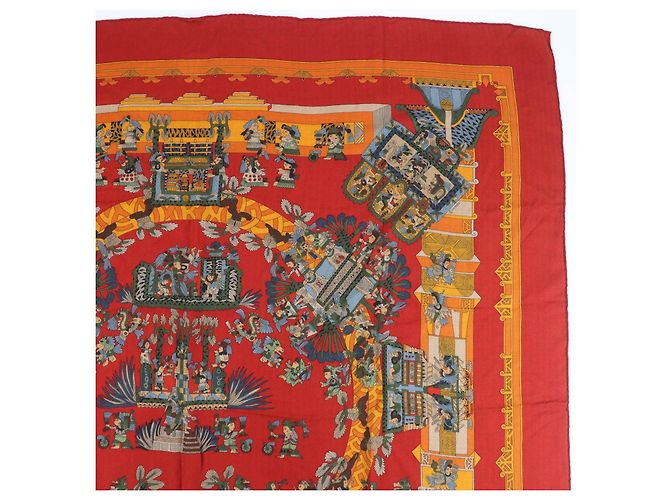Xale Grande de Caxemira e Seda Hermès Astres et Soleils Vermelho - vista 3