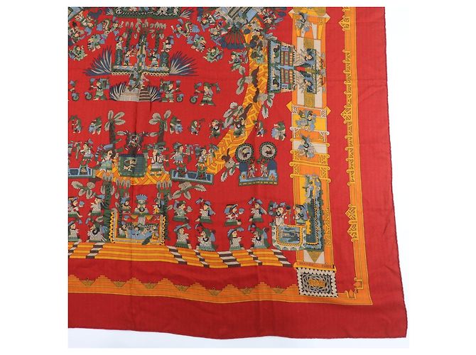 Xale Grande de Caxemira e Seda Hermès Astres et Soleils Vermelho - vista 4