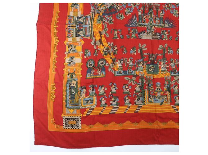 Xale Grande de Caxemira e Seda Hermès Astres et Soleils Vermelho - vista 5