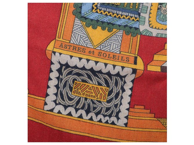 Xale Grande de Caxemira e Seda Hermès Astres et Soleils Vermelho - vista 6