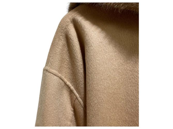 Autre Marque Abrigo con cinturón ADORE 100% Cachemira y Piel de Visón Beige Camello - vista 4
