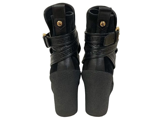 Botines de cuña de ante Louis Vuitton Negro - vista 4