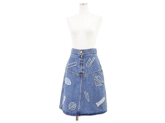 Falda Chanel Metiers d'Art de algodón con patchwork y bordados Azul - vista 2
