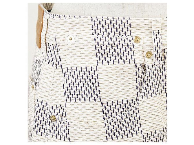 Saia de algodão Louis Vuitton Damier Azur Bege Cru Azul marinho - vista 13