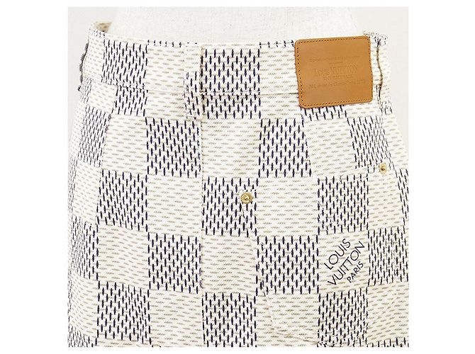 Saia de algodão Louis Vuitton Damier Azur Bege Cru Azul marinho - vista 14