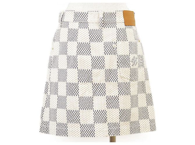Saia de algodão Louis Vuitton Damier Azur Bege Cru Azul marinho - vista 5