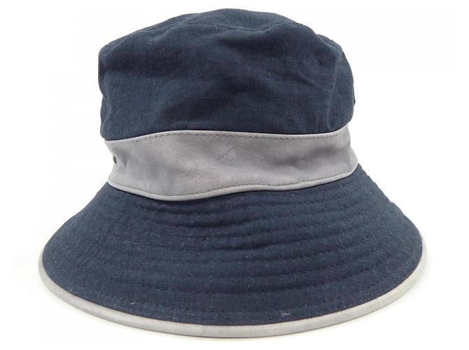 Hermès Hut aus Leder Marineblau - Ansicht 4