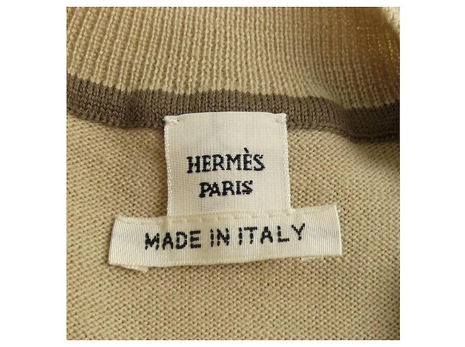 Top de malha Hermès Bege Castanho Branco Marrom - vista 4