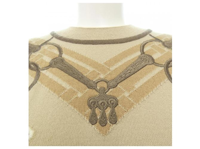 Top de malha Hermès Bege Castanho Branco Marrom - vista 5