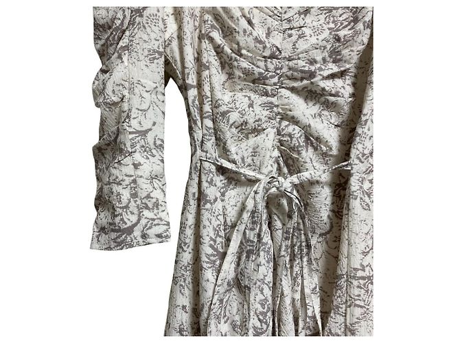 Autre Marque Snidel Barie Print Kleid mit Raffung Weiß Roh - Ansicht 3
